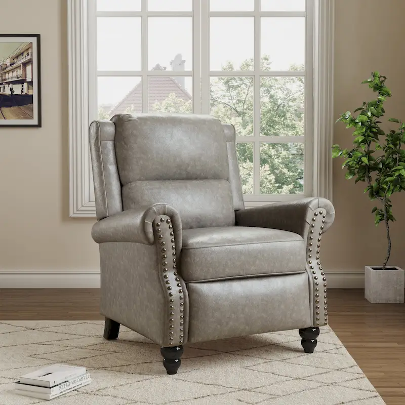Manual Glider Pushback Recliner Chairs with Nailhead Trim