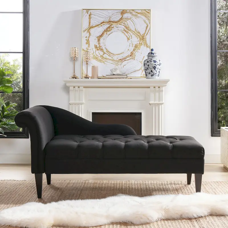 Harrison 64 Mid-Century Tufted Rolled-Arm Chaise Lounge