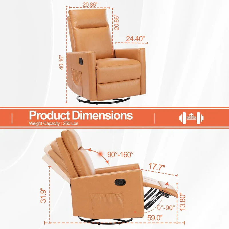 Manual Recliner Chair Winback Single Sofa, 8 Different Massage Modes, Brown