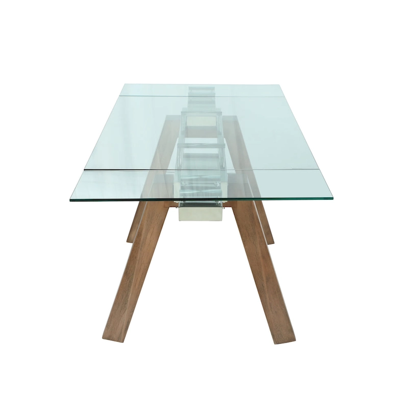 Somette Modern Dining Table with Extendable Glass Top & Solid Wood Legs