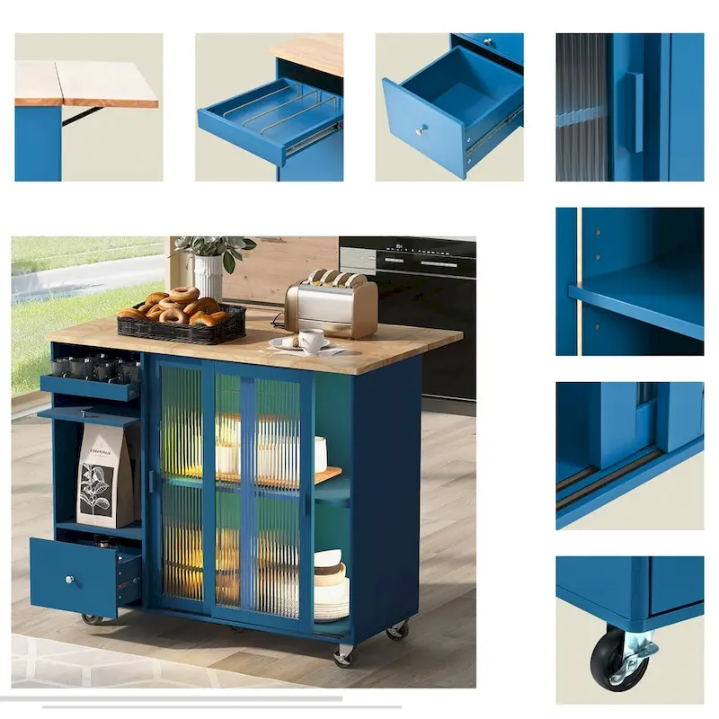 Merax Large Kitchen Island Cart with an Adjustable Shelf and 2 Drawers