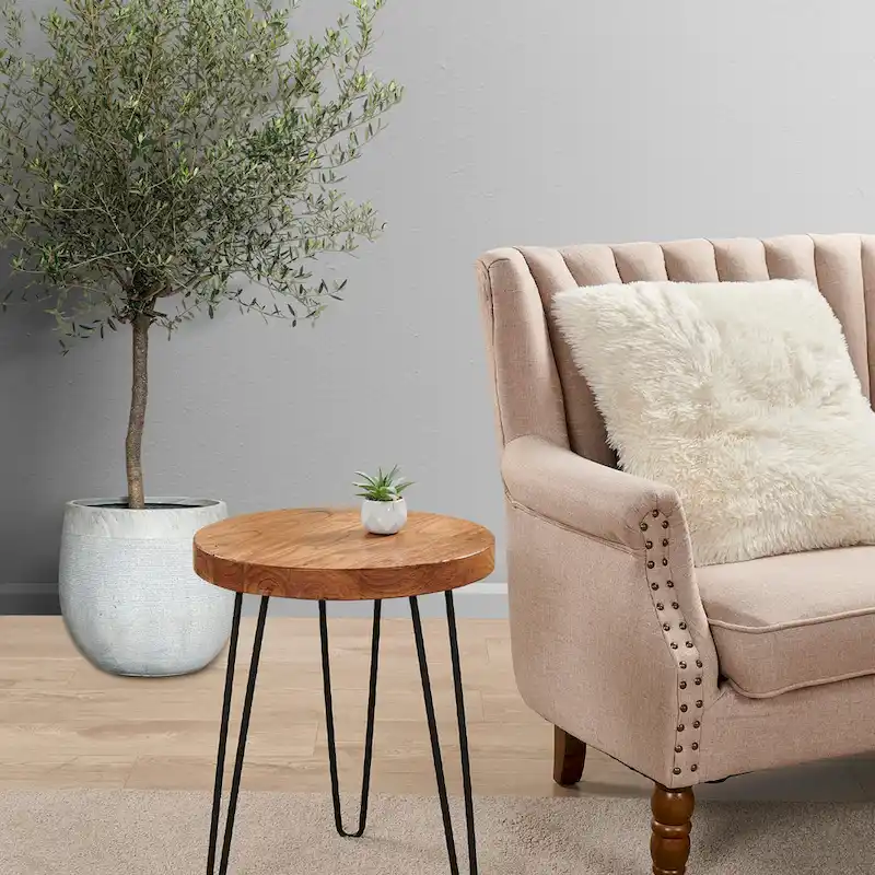 Greenage Wood End Table with Iron Legs