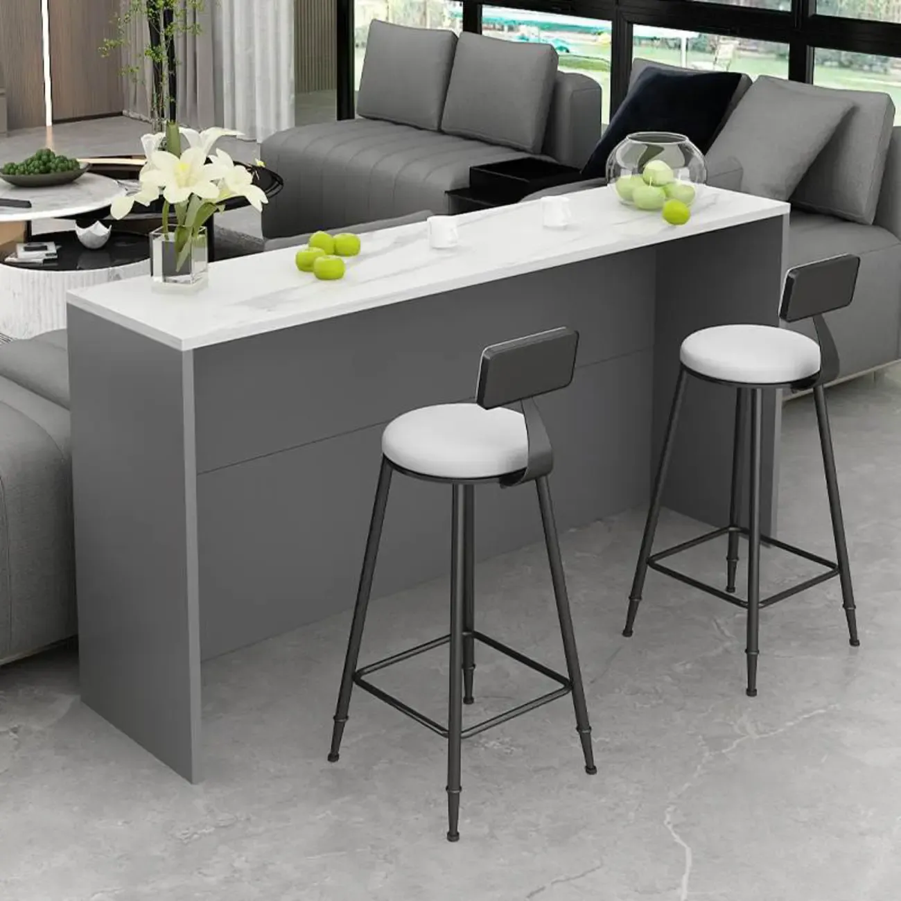 Elegance Stone Top Wood Sofa Bar Table for Living Room