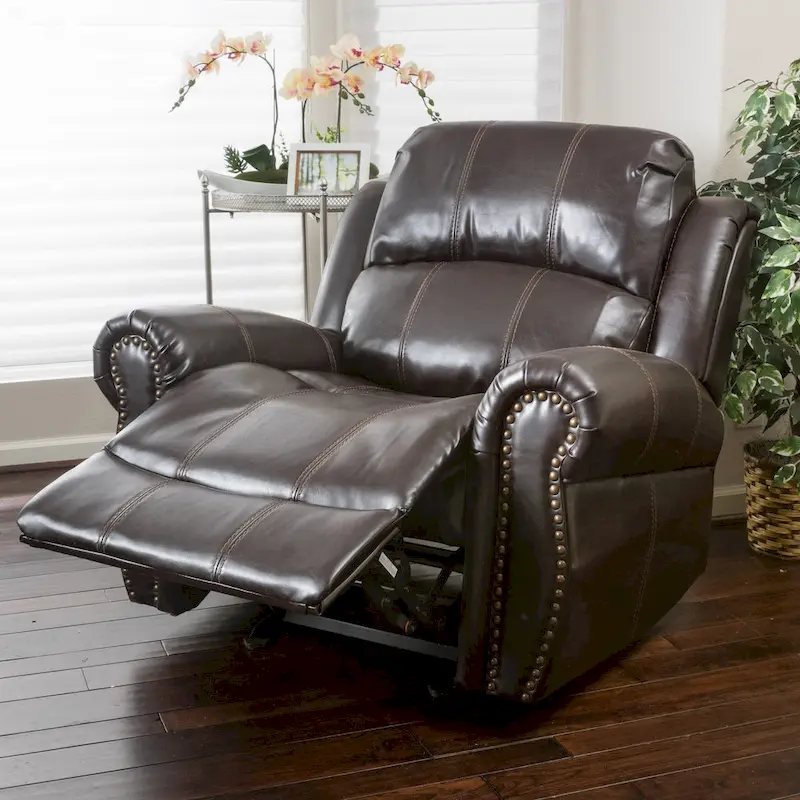 PU Leather Glider Recliner Club Chair, Brown/Black, Contrast Stitch, Seats 1