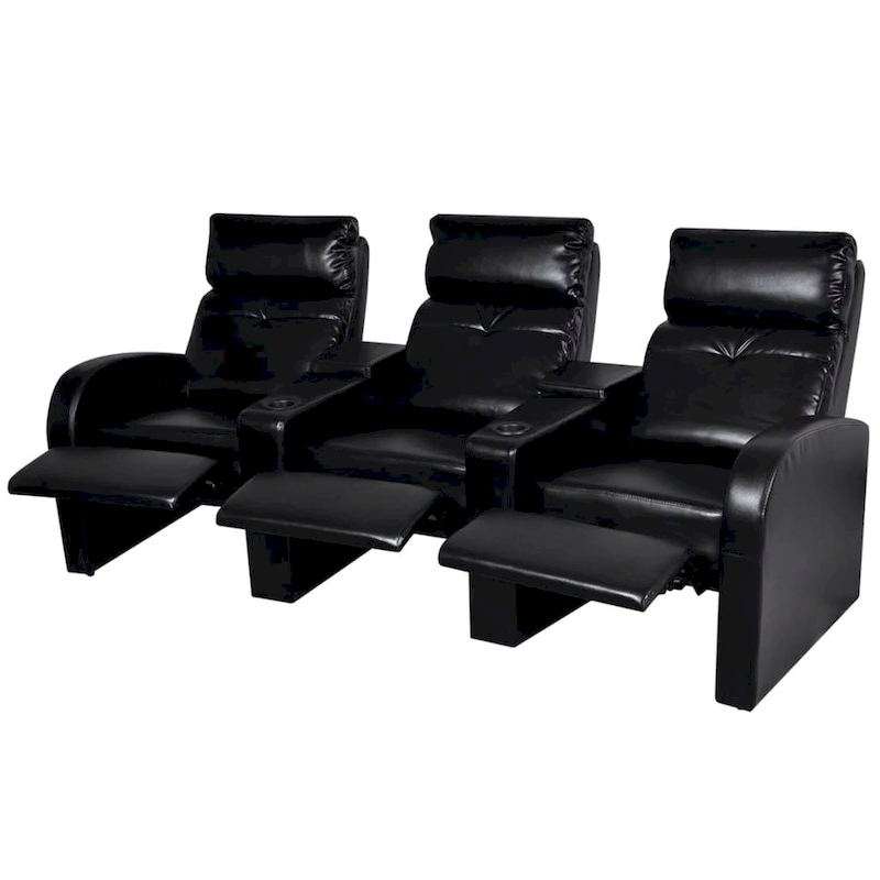 vidaXL 3-Seater Home Theater Recliner Sofa Black Faux Leather - 89.4 x 33.5 x 40.6