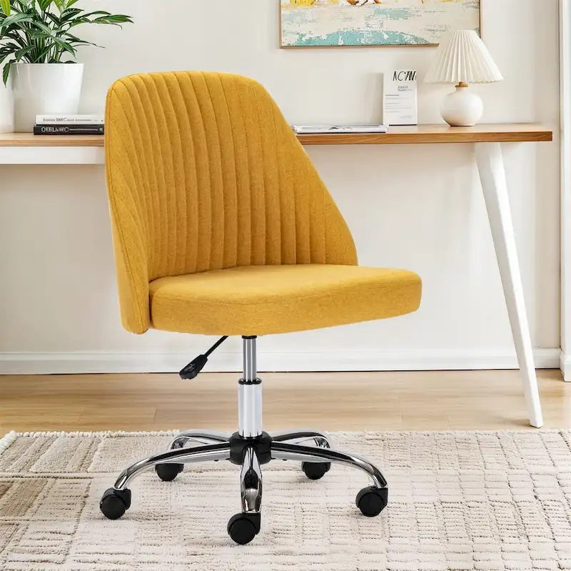 Chic Channel Tufted Back Fabric Vanity Swivel Task Chair Office Chair for Home & Make-up