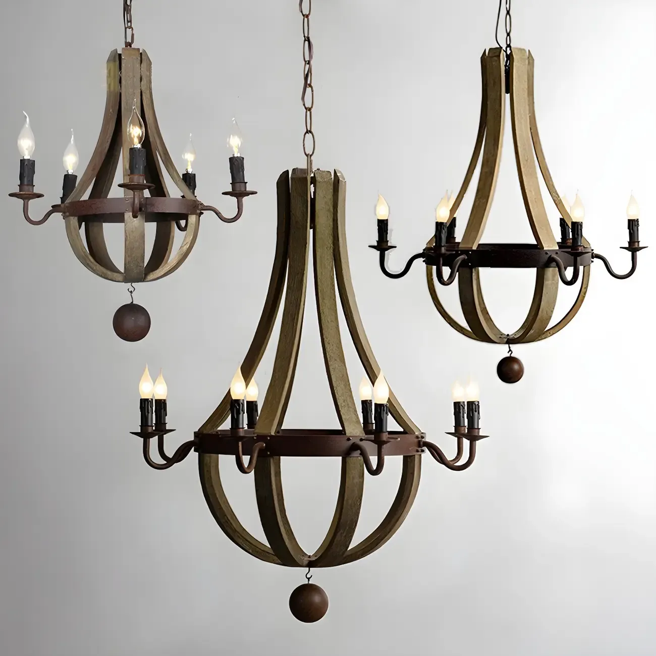 Modern Mid Century Orb Chandelier with Stone Candelabra