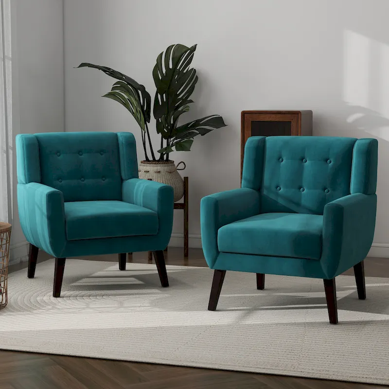 Set of 2 Velvet Living Room Accent Chair Upholstered Armchair