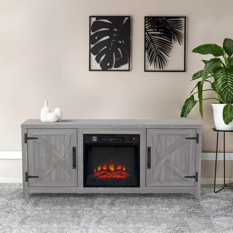58-inch Grey Electric Fireplace TV Stands Console Table with 18 Electric Fireplace
