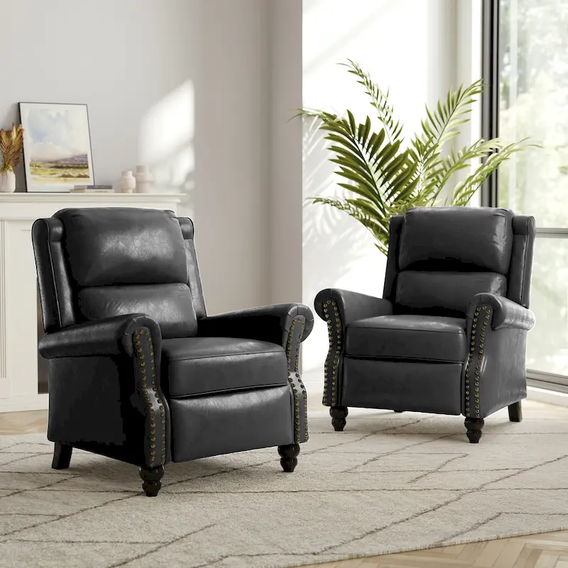 2 Set Modern Padded Seat Recliner Chair with PU Leather/Fabric