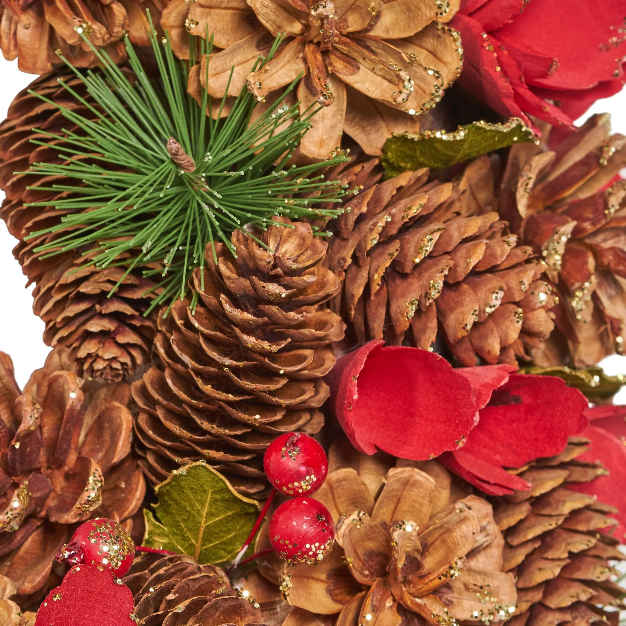 18.5 Pine Cone and Glitter Unlit Artificial Christmas Wreath - NH466313