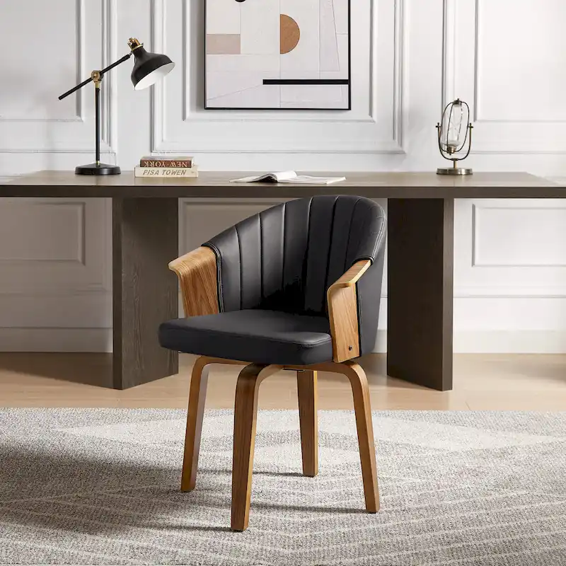 Bentwood and PU Swivel Dining Chairs (Set of 2)