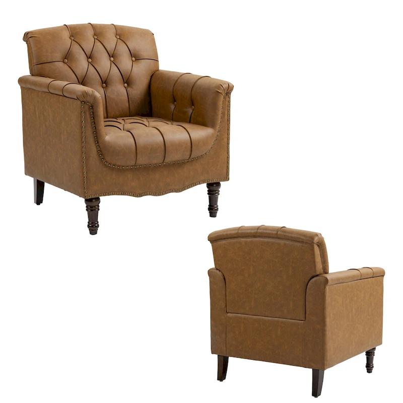 Modern Tufted Accent Armchair with Nailhead Trim Set of 2