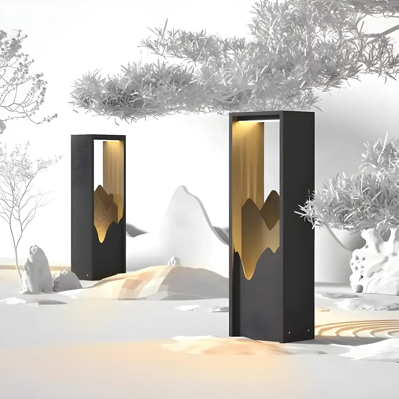 Vertical Geometric Mountain Outline Post Cap Light