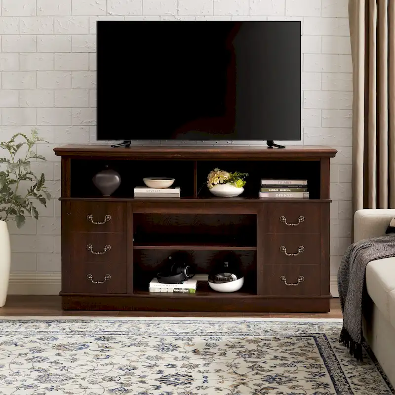 Traditional 60  TV Stand with Open and Closed Storage Space for TVs Up to 65
