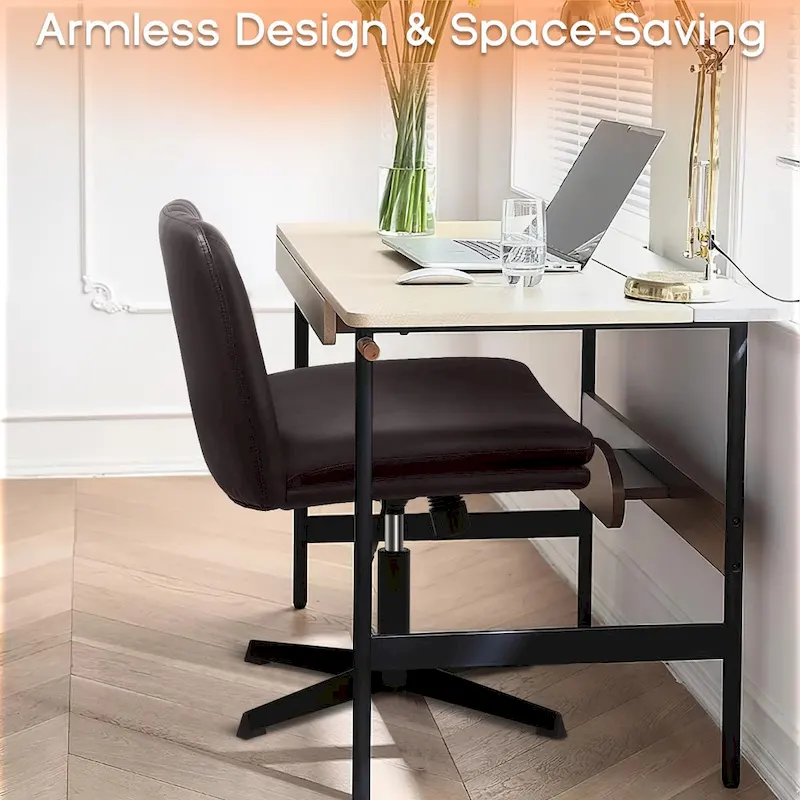 Criss Cross Chair Armless Office Desk Chair No Wheels,PU Leather Padded Modern Swivel Vanity Chair office chair