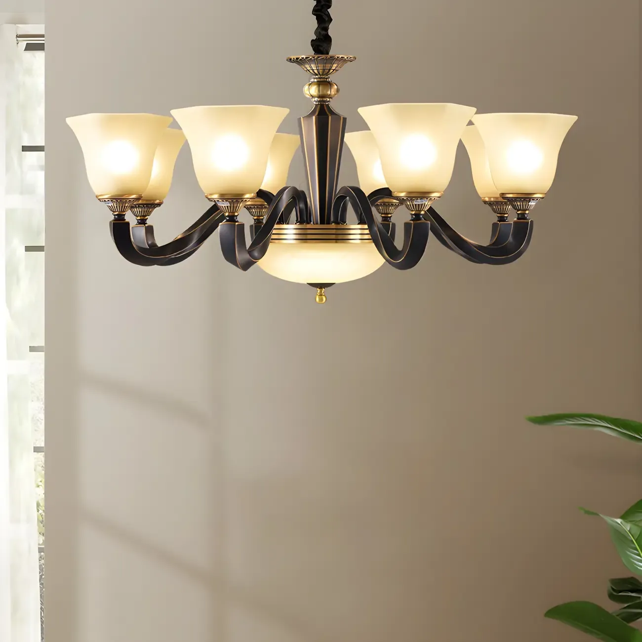 Black Glass Curved Metal Classic Chandelier Light
