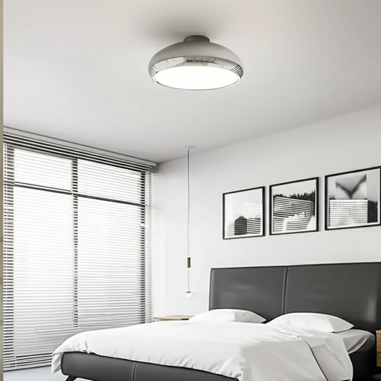 Modern Silver Round Semi Flush Ceiling Light