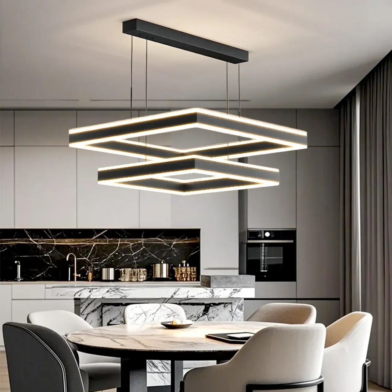 Modern 3-Tier Linear Square Dimmable LED Chandelier