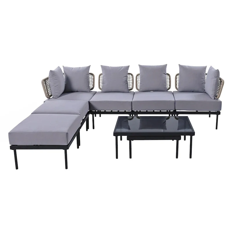 8-Piece Patio Sectional Sofa Set with Tempered Glass Coffee Table