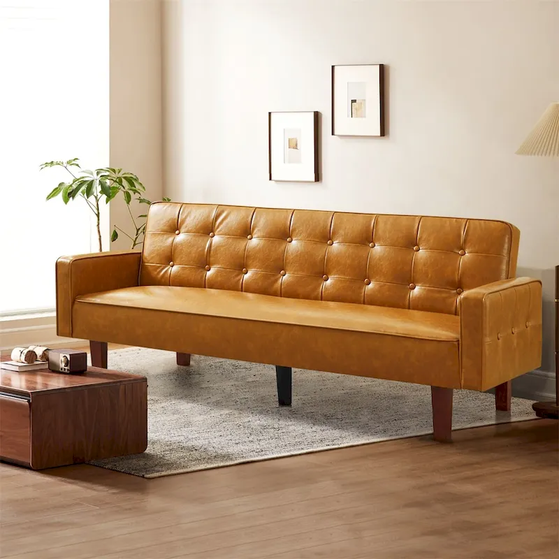Sofa Bed Couch Faux Leather Loveseat Sofa Convertible Modern Futon Couch Small Sleeper Futons Bed