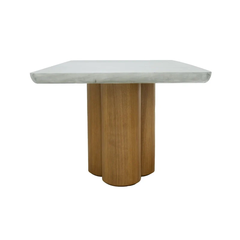 Cid Ziv 71 Inch Dining Table, Rectangular Gray Faux Concrete, Pillar Base