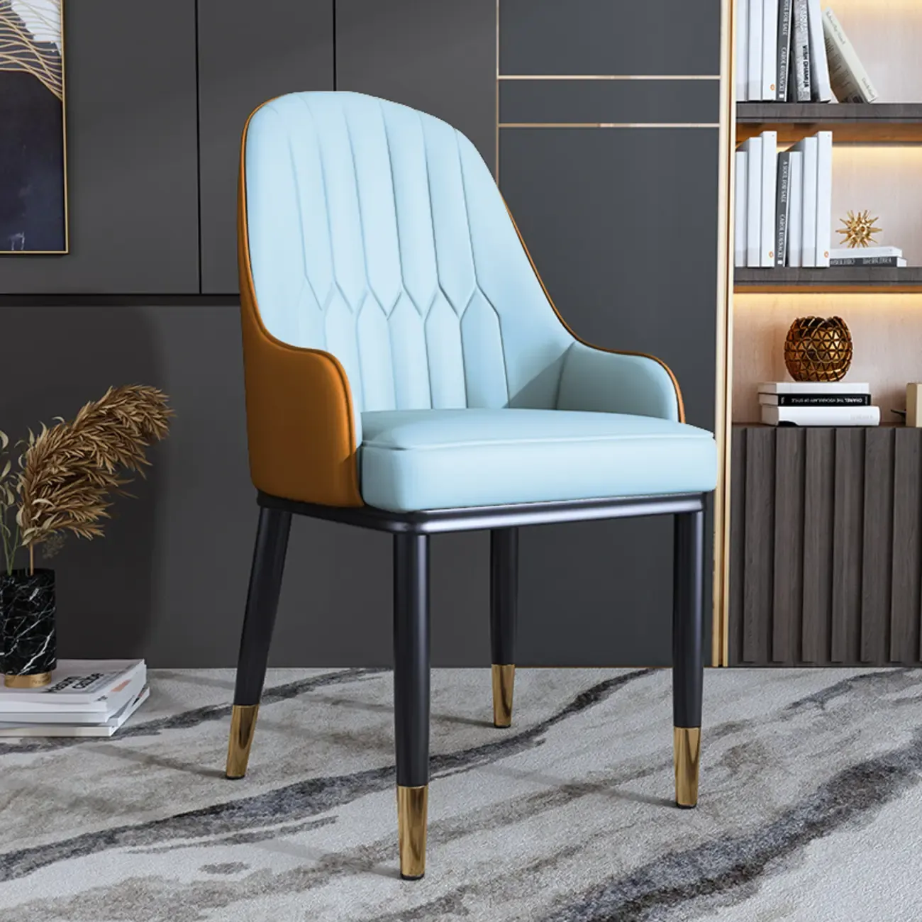 Glam Faux Leather Curved Back Armrest Dining Chair