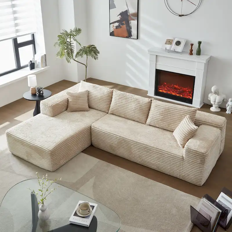 OVIOS Long Plush No Assembly Required Chaise Sofa