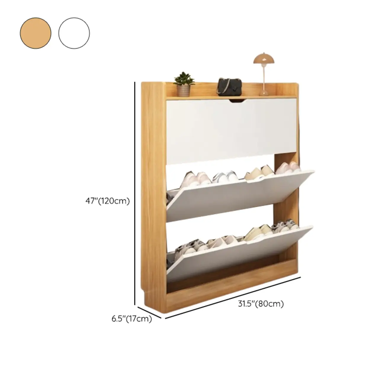 Entryway Modern Wood Shoe Cabinet with Flip-Out Drawer