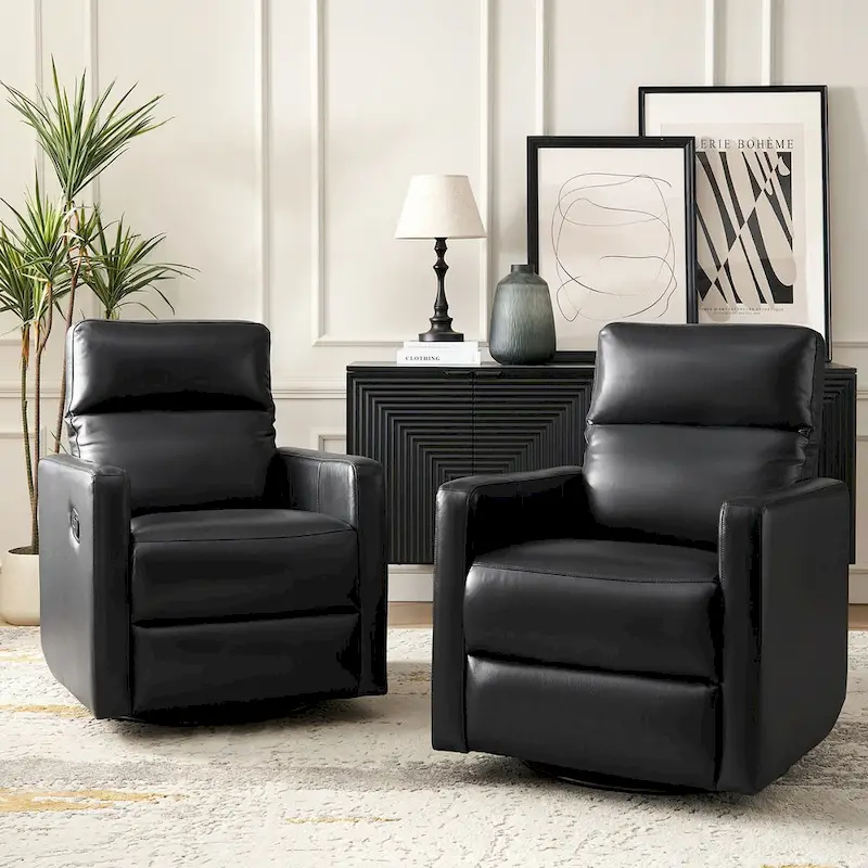 Josefa Modern Genuine Leather Swivel Rocker Recliner Set of 2 by