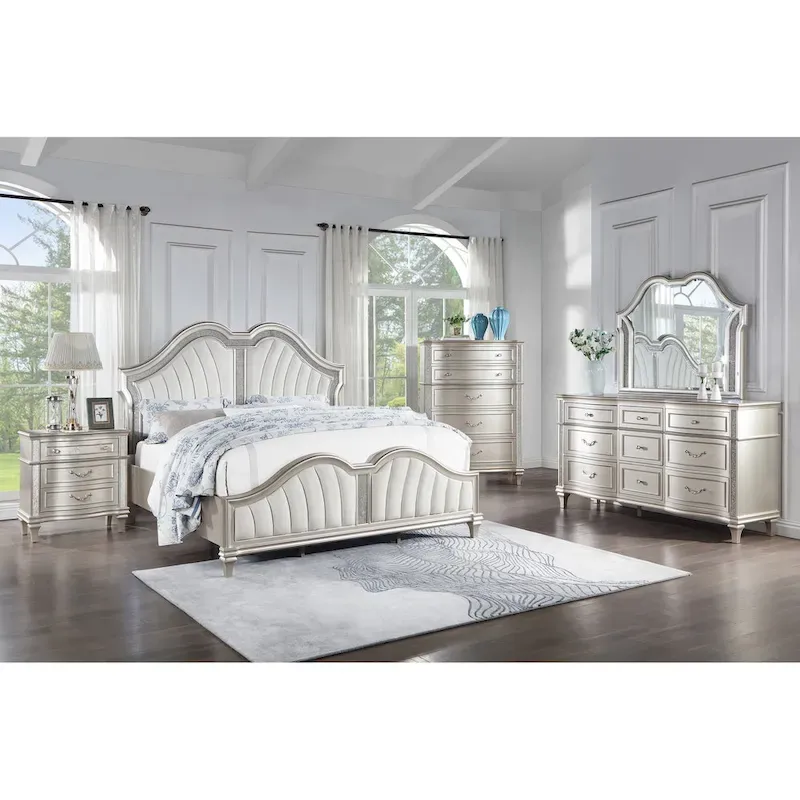 Katerina Ivory and Silver Oak 4-piece Upholstered Platform Bedroom Set