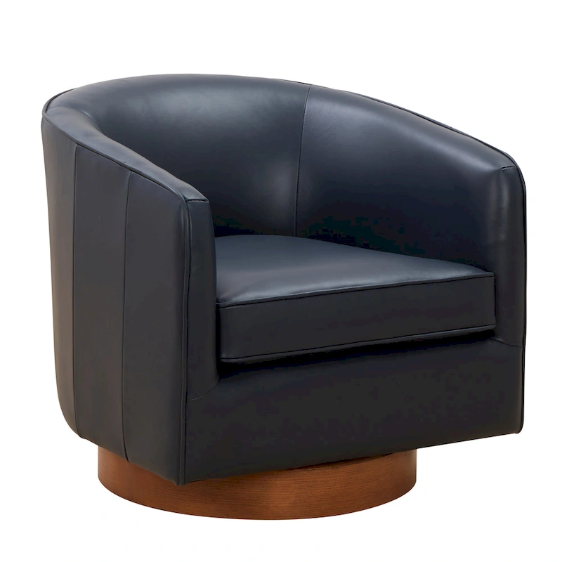 Tito Top Grain Leather Wood Base Swivel Chair by Greyson Living