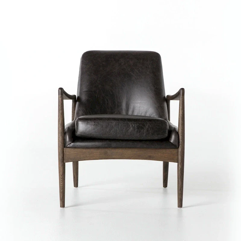 Mid-Century Leather Accent Chair - Deep Seat Single Seater