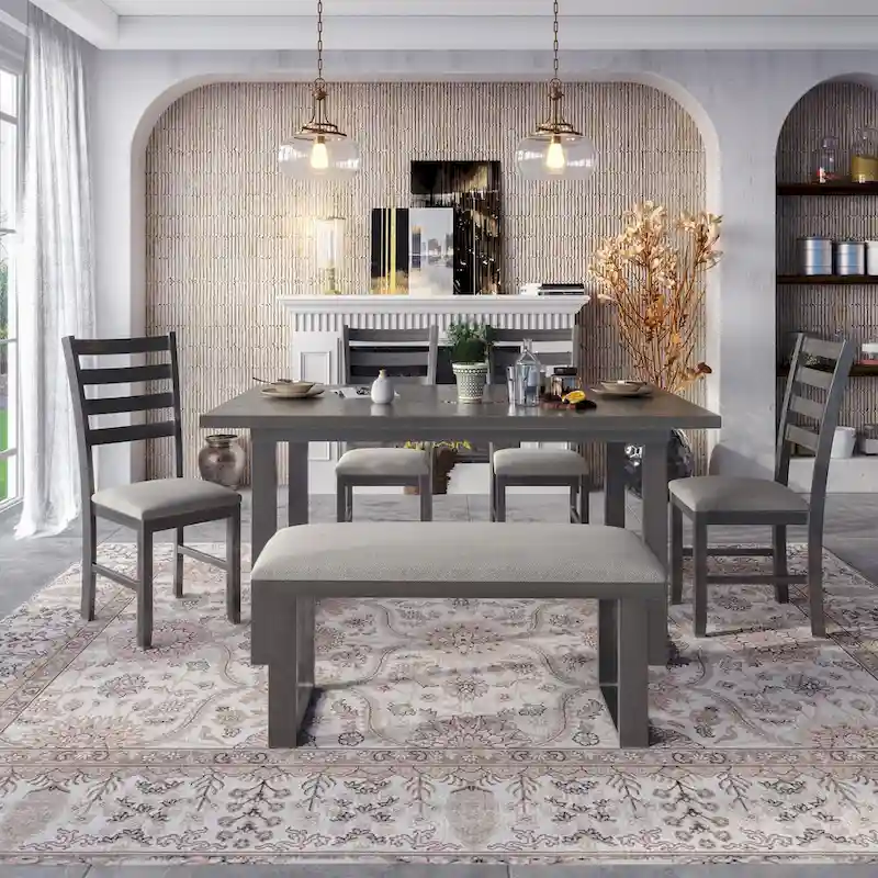 5-piece Farmhouse Dining Set Rectangular Table Chair