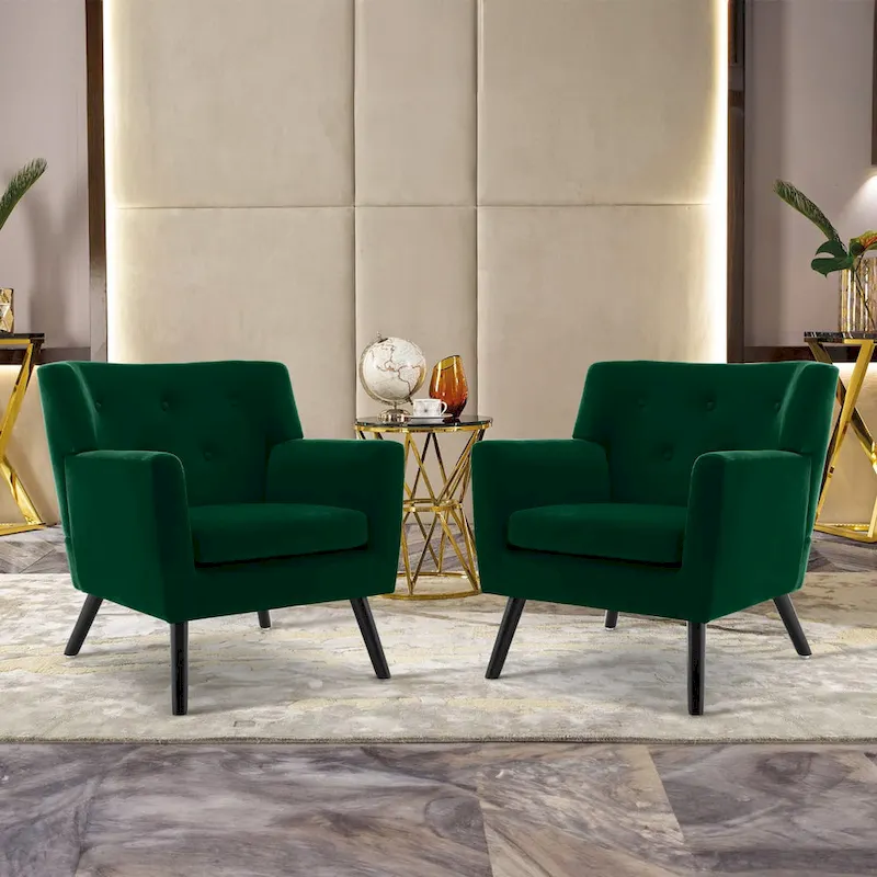 Velvet Upholstered Armchair Tufted Accent Chair, Set of 2 - 30.71H x 28.35 W x 27.56D