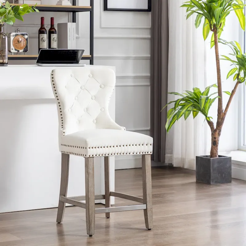 Carter 24  Wingback Tufted Nailhead Counter Stool with Antique Grey Legs