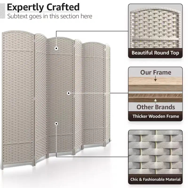 Sorbus Extra Wide Double Hinged 6 Panels Partition Room Dividers - Mesh Hand-Woven Design Folding Privacy Screens, Wall Divider for Room Separation