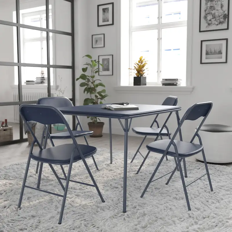 5 Piece Folding Card Table and Chair Set with Upholstered Table Top - 33.5W x 33.5D x 27.75H
