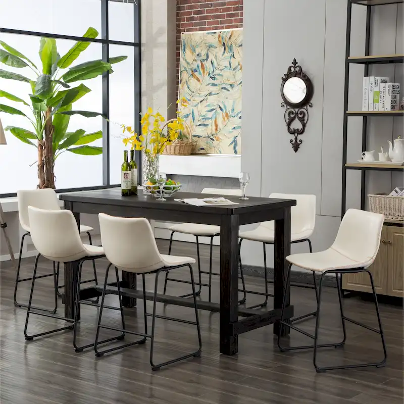 Roundhill Furniture Lotusville 7-pc. Counter-height Black Wood Dining Set