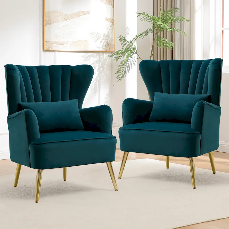 HOMYKA Modern Wingback Arm Chair Upholstered Accent Chair Set of 2