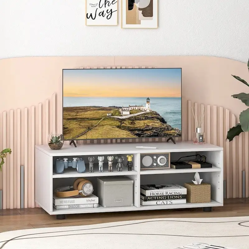 Media Console 4-Cubby TV Stand Cabinet W/ Adjustable Shelves - 42 inches