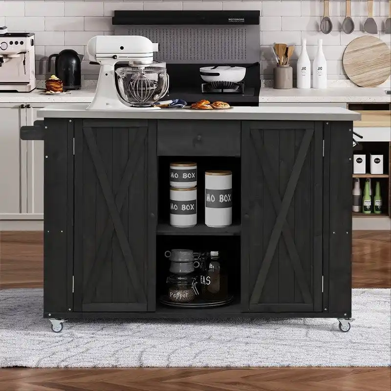 52.25 Outdoor Kitchen Island with Stainless Steel Top, Ample Storage Space, Towel and Spice Racks and a Bottle Opener