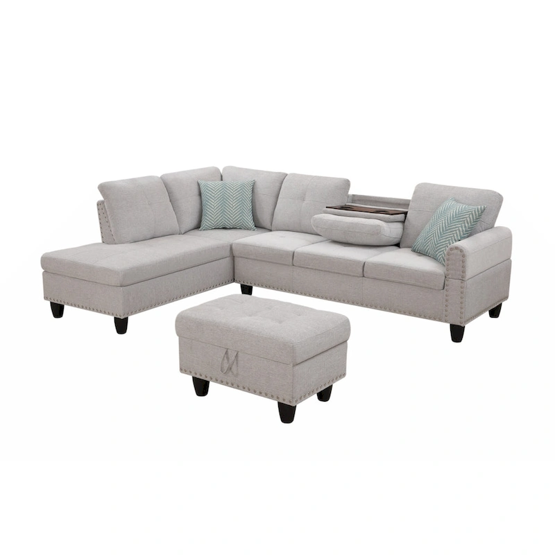 Alger 98  Wide Left Hand Facing Sofa & Chaise with Ottoman