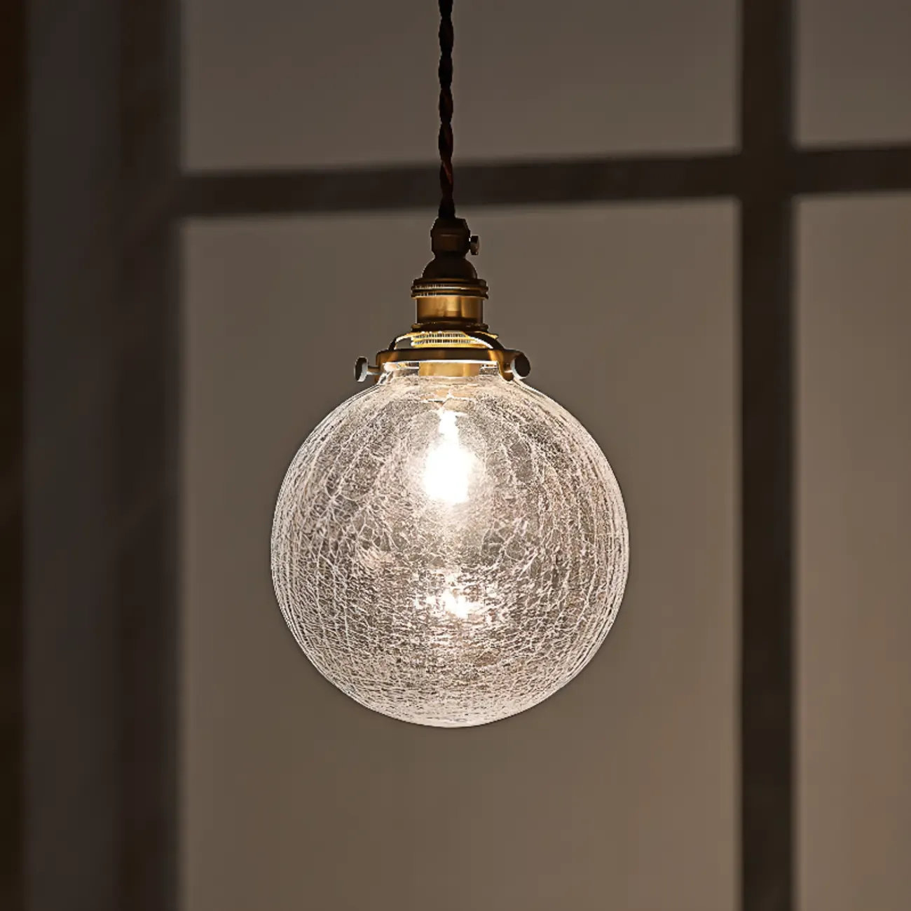 Modern Adjustable Gold Crakle Glass Globe Pendant Light
