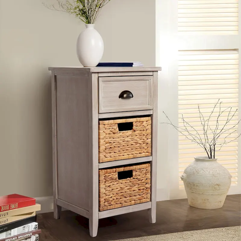 M4H Verdon Solid Wood Natural Water Hyacinth Drawer Accent Cabinet - N/A