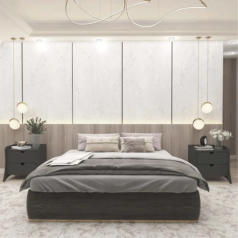 Mid-Century Modern 2-Drawer Nightstand, MDF, Curved Legs, 19.68