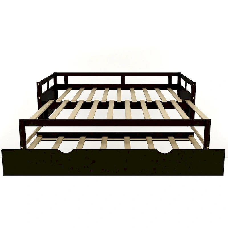 Black Extendable Twin Pine Daybed with Trundle - Sturdy Frame and Slat Kit Included