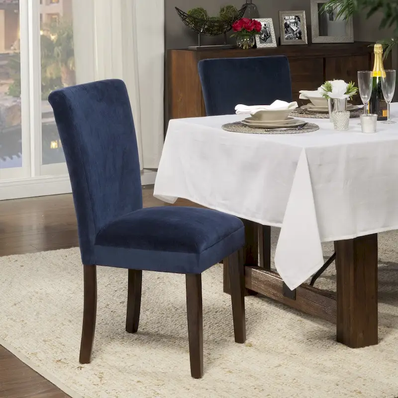 HomePop Classic Velvet Parsons Dining Chair - Dark Navy Blue Velvet (Set of 2)