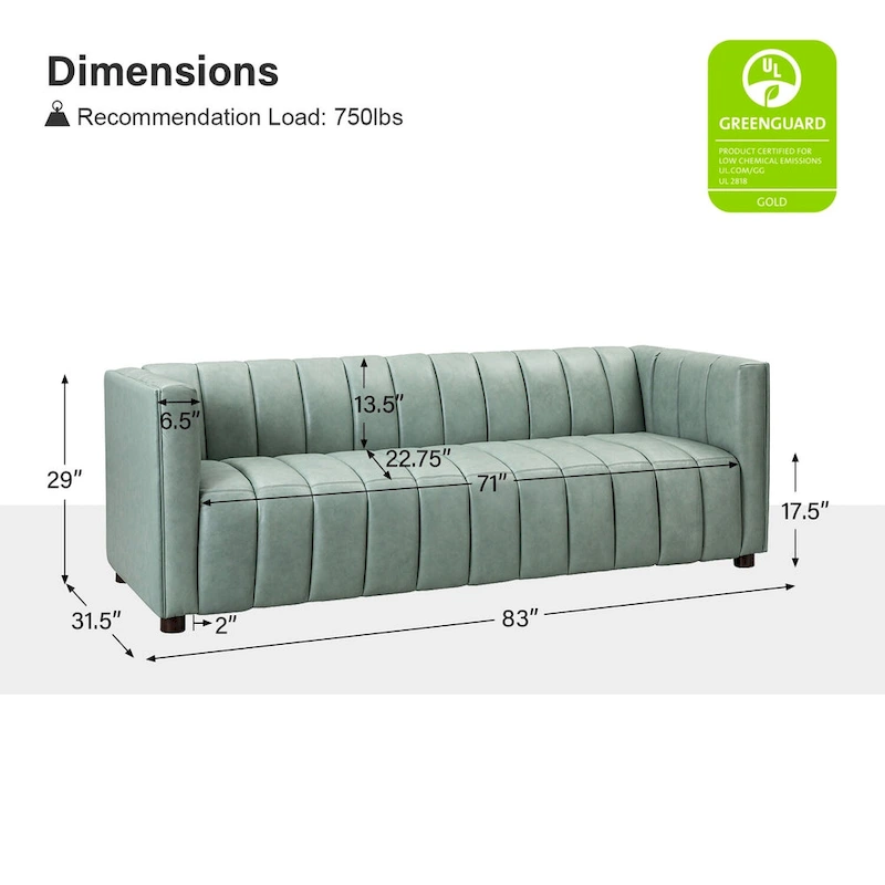Olinto Modern Camel 83-Inch Genuine Leather Curved Couch with Channel Back by HULALA HOME
