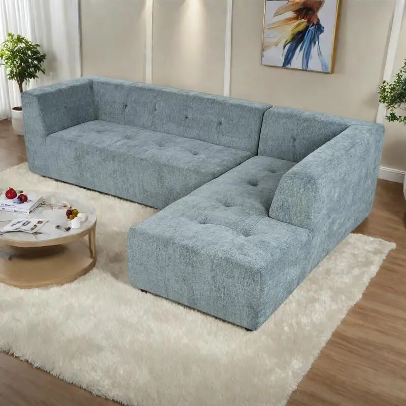 112.2 Chenille Modular L-Shaped Sofa Bed with Free Combination Design and No-Assembly Required